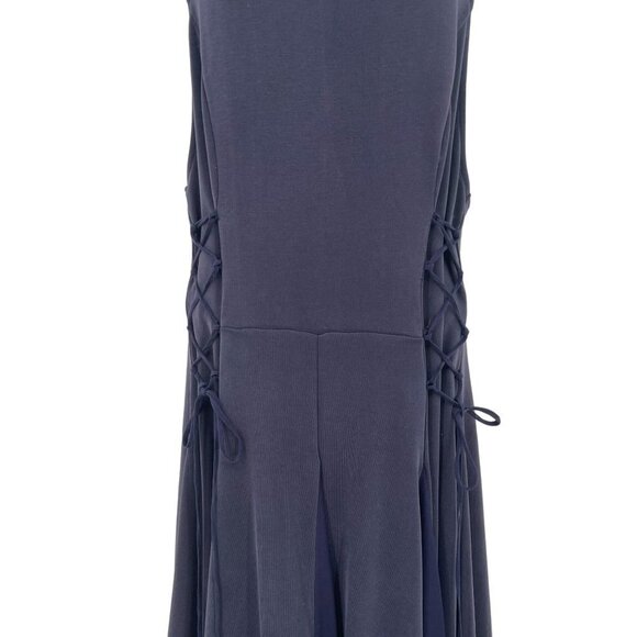 Free People Stella Cupro Lace Up Pleated Maxi Dress Blue Large Sleeveless - Picture 7 of 11